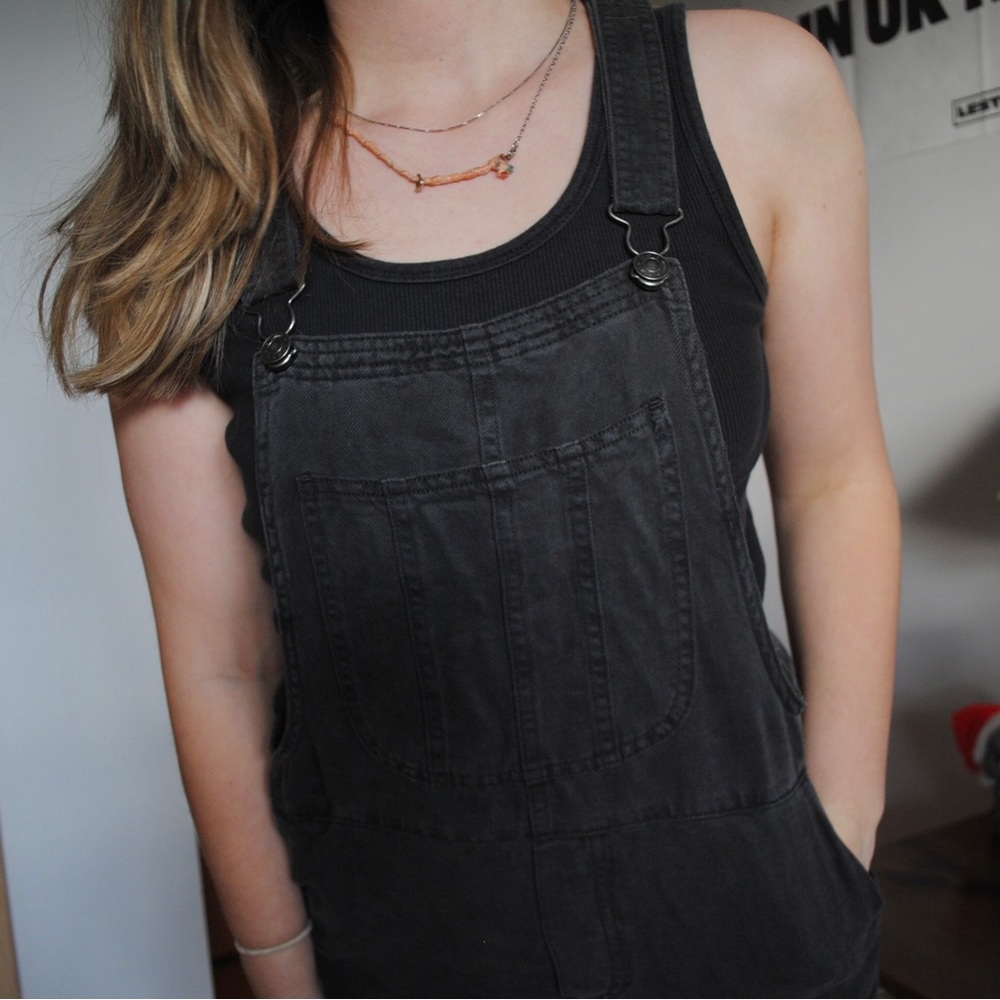 Aerie linen washed-black overalls